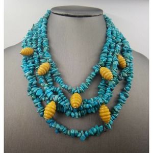 Rosaline Sterling Silver 5 Strand Turquoise & Jade Bead Necklace Retail $514